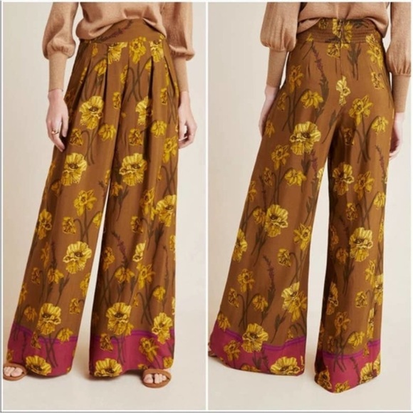 Anthropologie Pants - Anthropologie Maeve Pants Brown Terrace Floral Wide Leg Lagenlook size 8